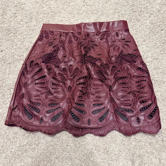 Chicme Burgundy Faux Leather Skirt - Picture 1 of 3
